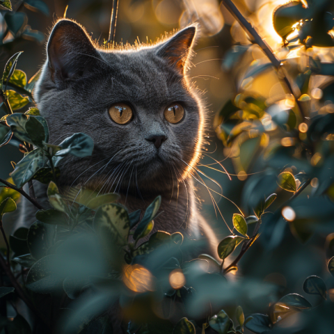 Chitrmela A British Shorthair cat in the woods in the early morn a4fe8645 4dc2 4682 80ae e36a2f695192 2