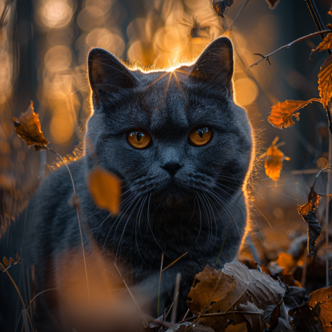 Chitrmela A British Shorthair cat in the woods in the early morn a4fe8645 4dc2 4682 80ae e36a2f695192 3