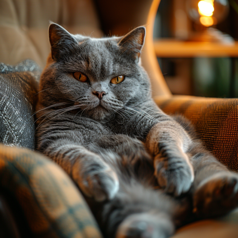 Chitrmela a photo of a beautiful grey cat laying on a chair watc 9dc58545 217c 4096 a2ef 2dfe149f1bc0 1