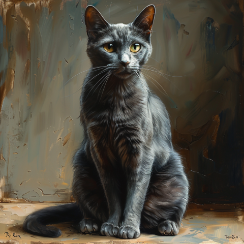 Chitrmela A realistic image of a Russian Blue cat with its disti 392daac2 32cb 4b8e 8acc 5ce39ae05703 1