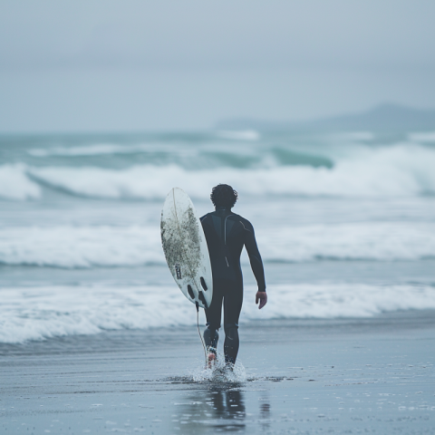 Chitrmela surfer walking trhought the sea in neoprene suit and a 5c5b1d32 c07d 4dfb 9950 94ae0ac391d6 0