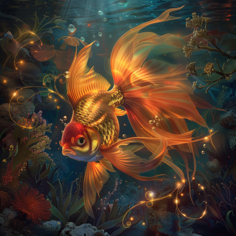 Chitrmela Create an image of a magical goldfish characterized by 7c601ecb 4c76 4434 83c6 a080e0c4b650 2