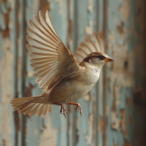 Chitrmela flying sparrow in front of wooden wall   stylize 750 a7cafa4a 3804 428e 8586 a5b1b95cc672 0