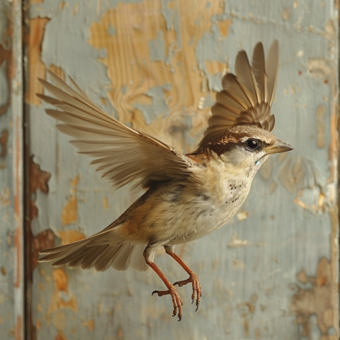 Chitrmela flying sparrow in front of wooden wall   stylize 750 a7cafa4a 3804 428e 8586 a5b1b95cc672 1