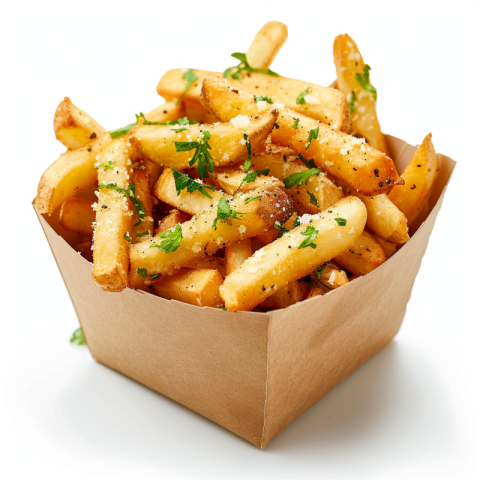 Chitrmela Garlic Parmesean French Fries in a cardboard takeaway  e392bf72 a96b 4409 ba8b 9855789c9aae 2