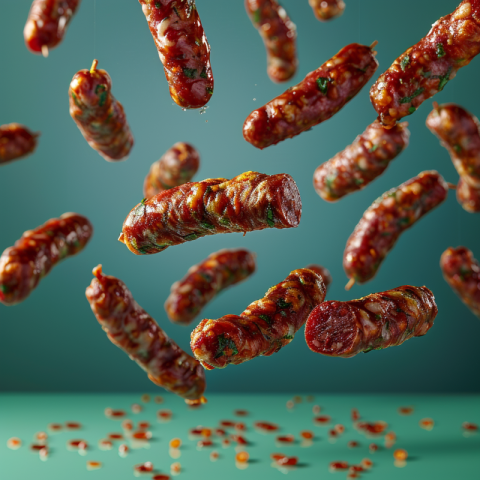 Chitrmela commercial food photography pepperoni sticks flying in f1d03090 9f17 4614 8416 600561781d0d 1