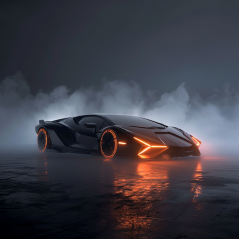 Chitrmela a glowing futuristic lamborghini in a realistic fog    bcaed24b 08ca 409d acff c63a2caea176 2