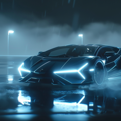 Chitrmela a glowing futuristic lamborghini in a realistic fog    bcaed24b 08ca 409d acff c63a2caea176 3