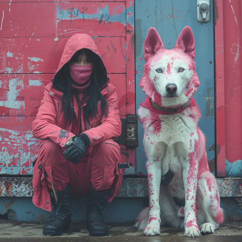 Chitrmela a husky dog crouching and his owner pink bunny mask gi 61daf369 a5bf 4f1b 9670 4d8cea73863c 0