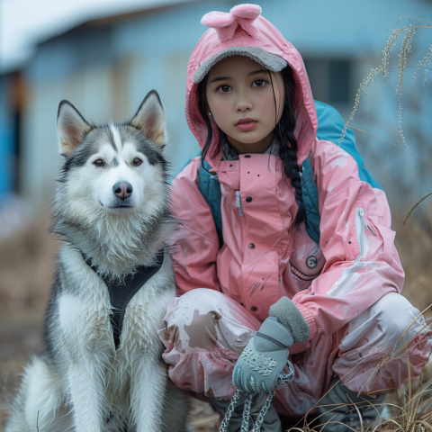 Chitrmela a husky dog crouching and his owner pink bunny mask gi 61daf369 a5bf 4f1b 9670 4d8cea73863c 1