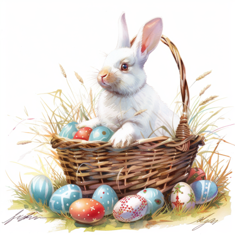 Chitrmela Easter illustration a white rabbit in a basket and col 9d542ff3 a2cf 4644 8373 4502902ee40f 1