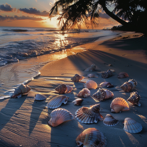 Chitrmela A coastal sunset seashells neatly arranged on the beac 9f3f98ed fbd0 4f45 933b d4e56d818c9c 1