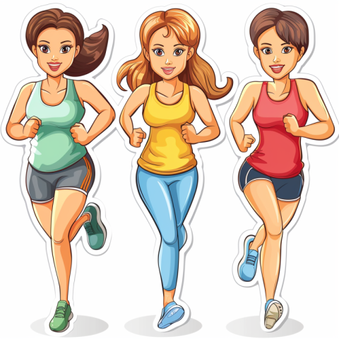 Chitrmela 3 middle aged women running sticker cartoon style whit 6e9809db 587c 4251 81df 1503875f02b5 0