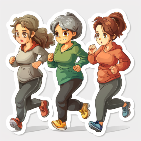 Chitrmela 3 middle aged women running sticker cartoon style whit 6e9809db 587c 4251 81df 1503875f02b5 1