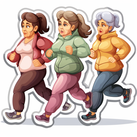 Chitrmela 3 middle aged women running sticker cartoon style whit 6e9809db 587c 4251 81df 1503875f02b5 2