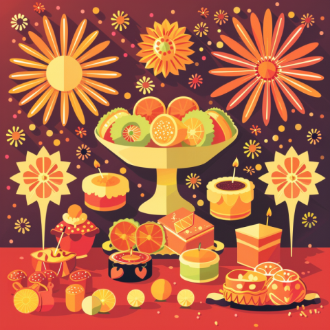 Chitrmela flat vector illustration of diwali sweets with firewor 9135dd44 4218 4b43 bf5e 36da3c700ea6 2