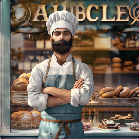 Chitrmela bearded man baker in front of his bakery shop very sty 6c0b611d da9e 4d9e 8828 c92b1ed17c1c 2