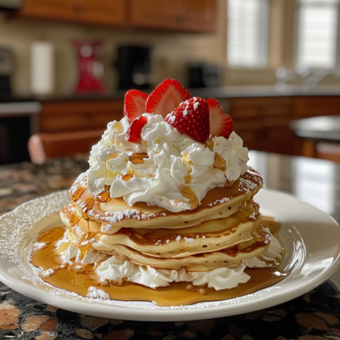 Chitrmela A photo of a stack of pancakes with whipped cream and  78eaa4b9 9f70 40d4 8238 28defc88a843 0