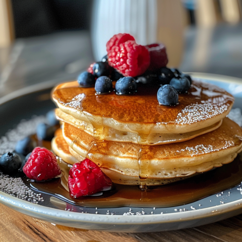 Chitrmela pancakes served with maple syrup raspberries and blueb 35599b4d f84c 44af 97df 83e7e905cce7 2