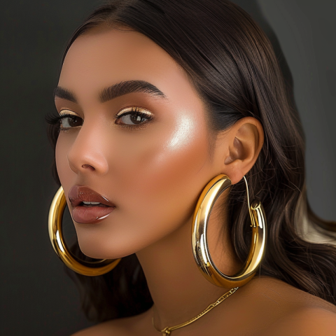 Chitrmela Thick gold hoop earrings on a model in the style of a  97852a54 d173 4a14 af36 0bd5f041ab03 1