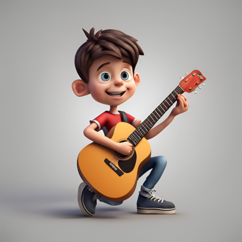 3D Boy Playing Guitar with Passion