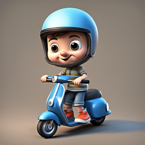 3D Boy Riding Scooter