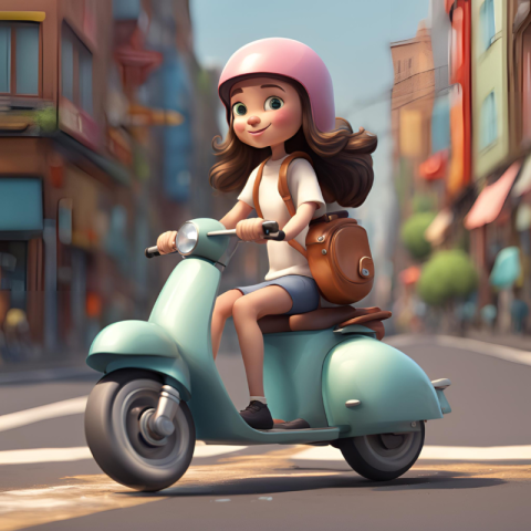 3D Girl Riding Scooter