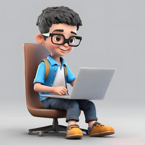 3D Boy Engrossed in Laptop