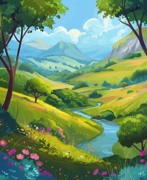 Chitrmela Design a vibrant colorful cartoon landscape that blend 884044f0 4d4e 4406 b5c9 72f1bb9635fd 1