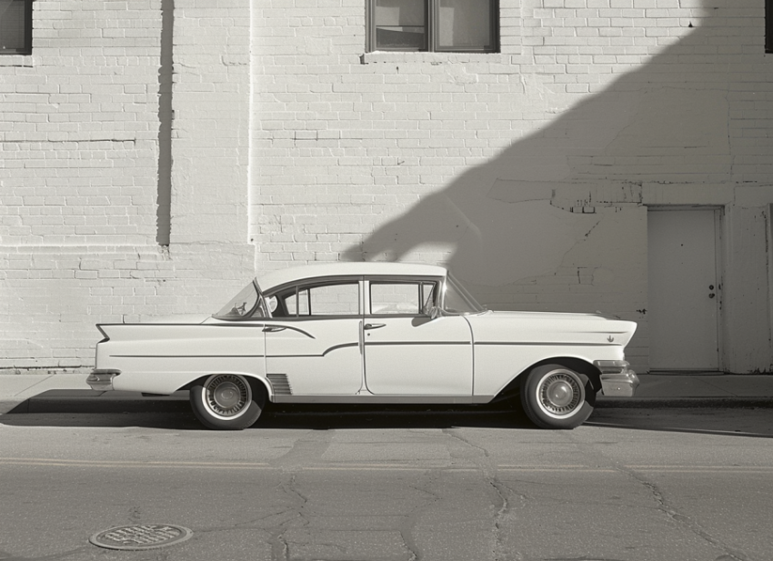 Chitrmela white car parked in the side of the street in the styl e047b276 34cf 4a38 ac52 404378c064bd 2