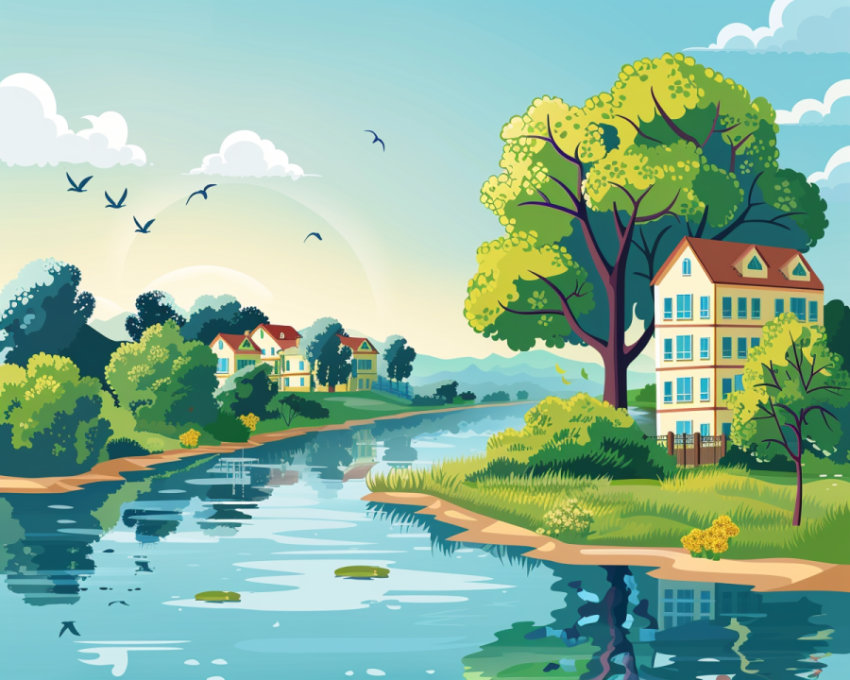 Chitrmela building and nature vector illustration in the style o 16dc852d c88a 40cc adab 55f1fb67bb00 0