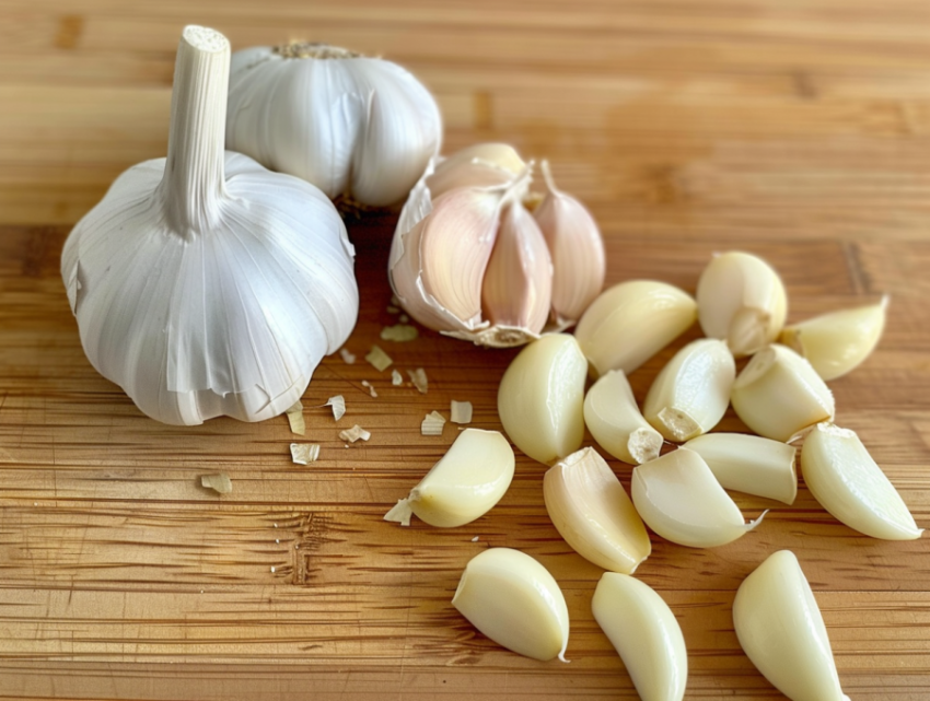 Chitrmela Garlic with peel and garlic without peel on a wooden d 62cb63c3 2da6 4db0 8d03 b36232043690 2